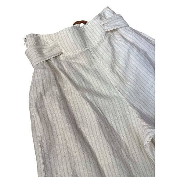 Anthropologie Pinstripe Palm Beach Belted Crop Pants Cream Size 10 - Picture 8 of 11